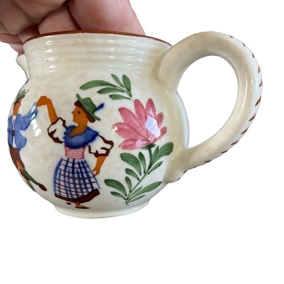 Alpine Peasant Ware 3” Creamer Dancing Couple Flowers Vintage Distressed - Picture 4 of 8
